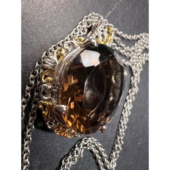 NEW Smoky Quartz pendant in platinum and YG over brass and stainless steel - Picture 11 of 12